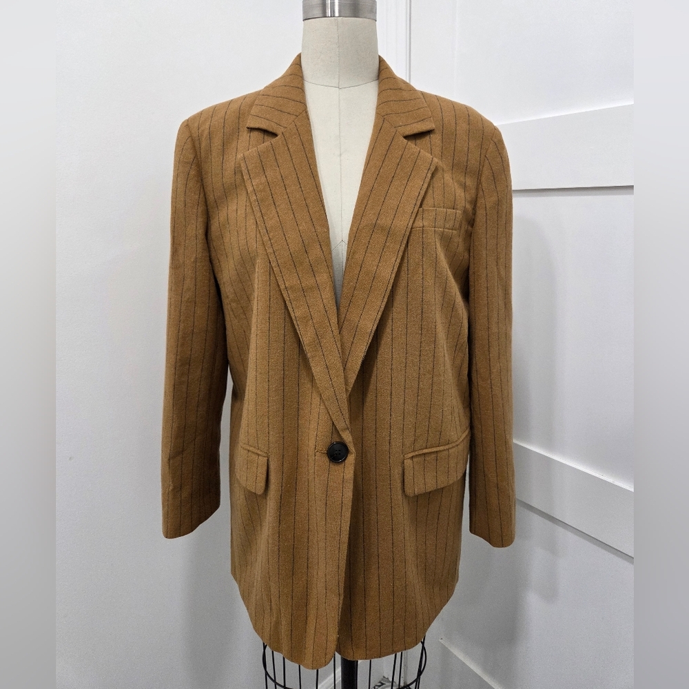 Madewell Oversized Blazer in Pinstripe Fallen Timber Padded Shoulders Size 6 - Picture 3 of 16